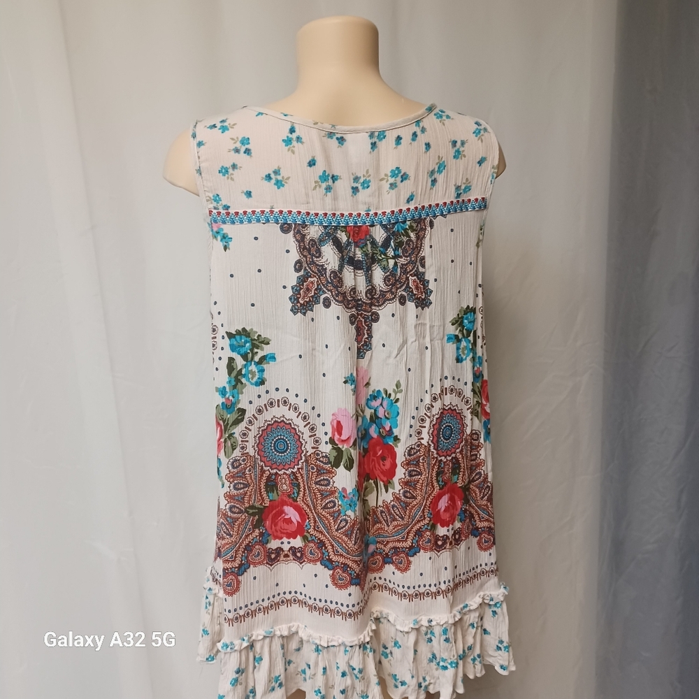 Bila Cream Sleeveless Ruffled Blouse Bohemian Chic Size XL - Picture 5 of 11